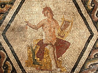 Rimini, Domus del Chirurgo, Orfeo, particolare del mosaico
